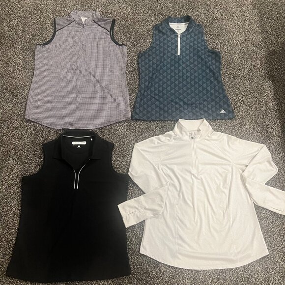 LOT of 4 Women's ADIDAS, PEBBLE BEACH. Sleeveless/LS Golf Tops Shirts Size L-XL - Picture 1 of 9